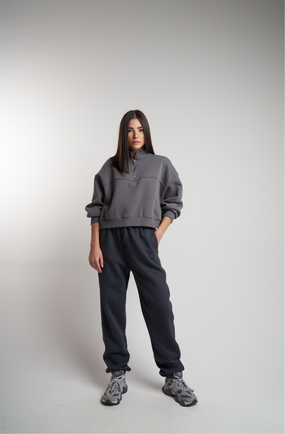 Basic Şardonlu Eşofman Altı Füme