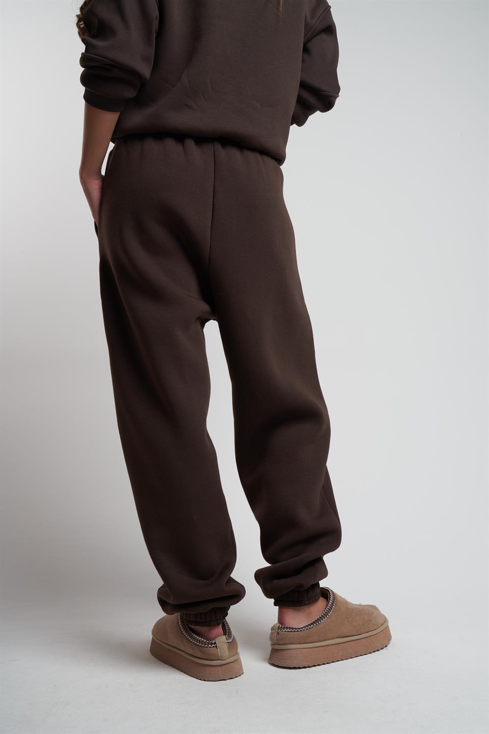 Basic Şardonlu Eşofman Altı Kahve