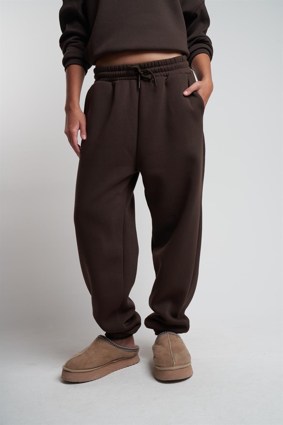 Basic Şardonlu Eşofman Altı Kahve