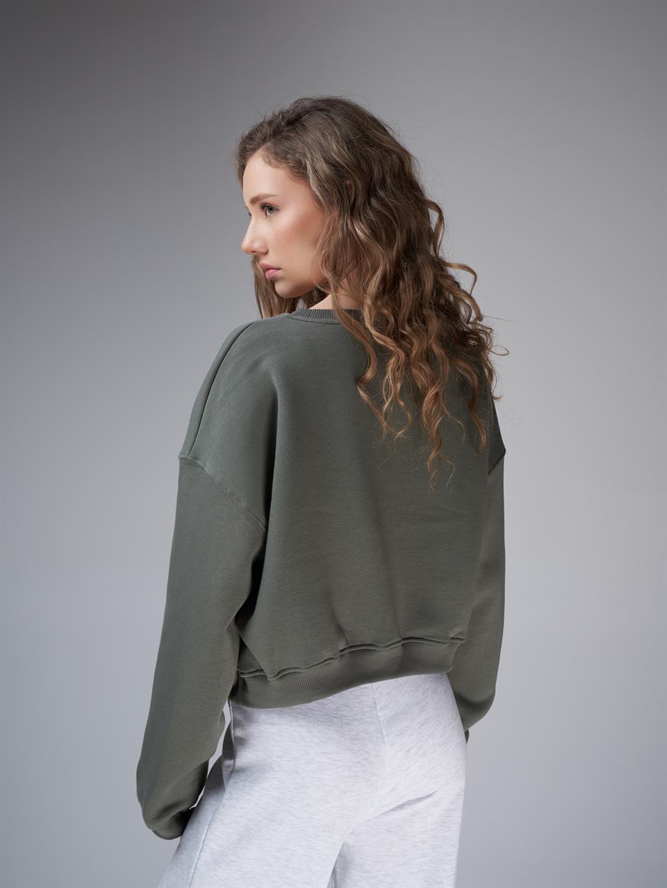 Basic Şardonlu Sweatshirt Haki