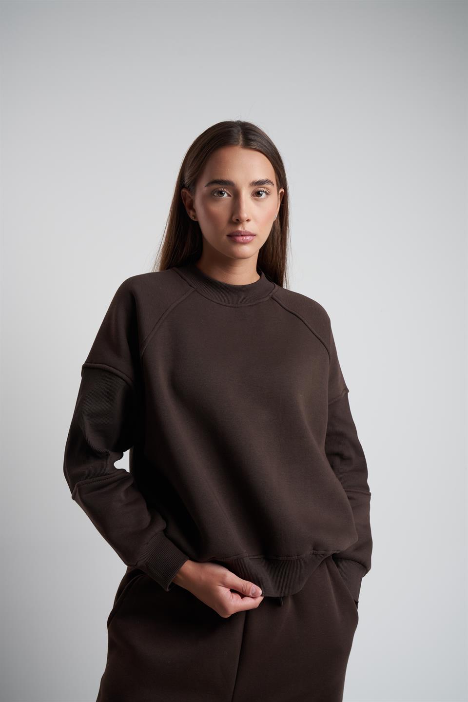 Basic Şardonlu Sweatshirt Kahve
