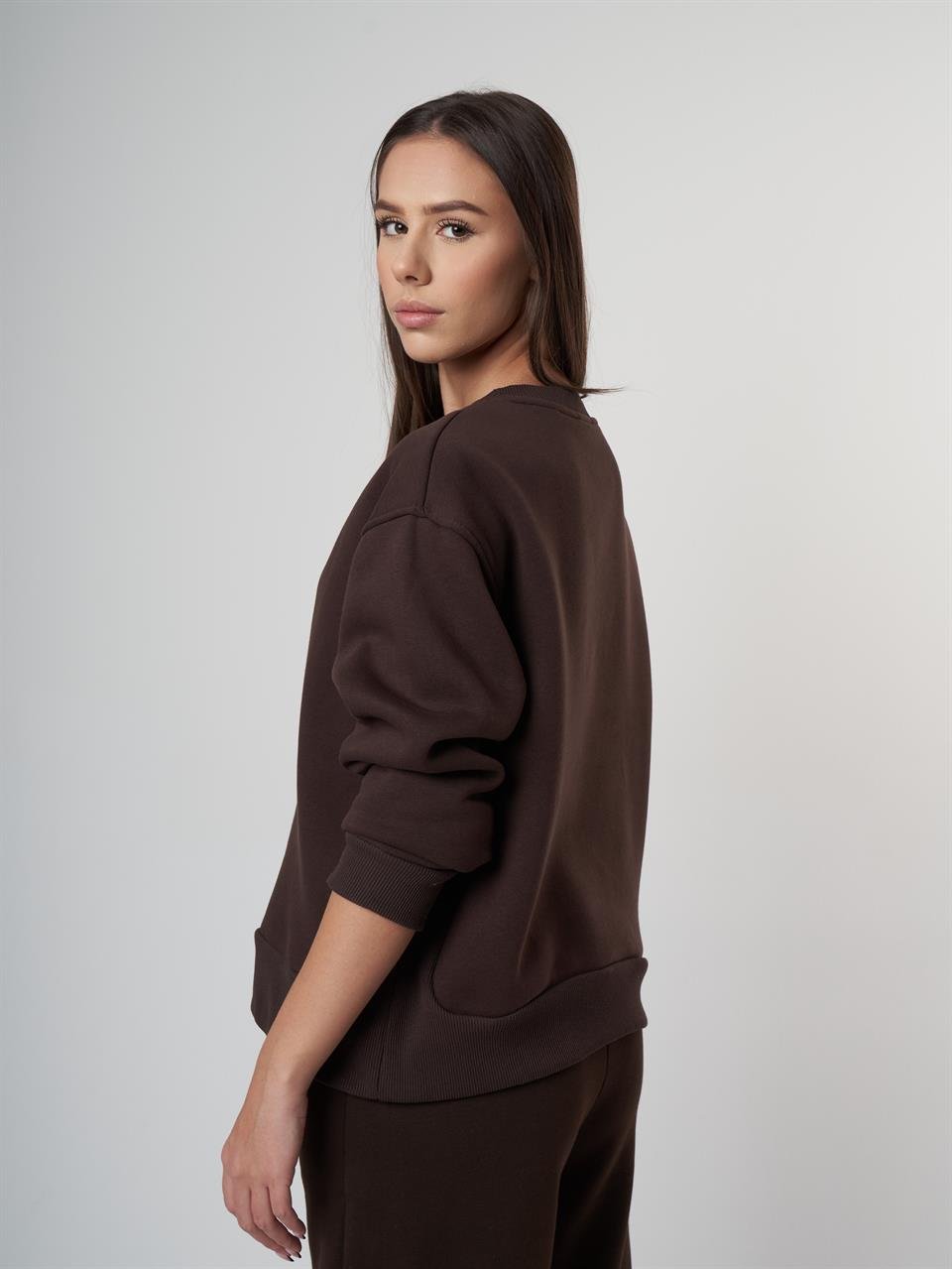Basic Şardonlu Sweatshirt Kahve