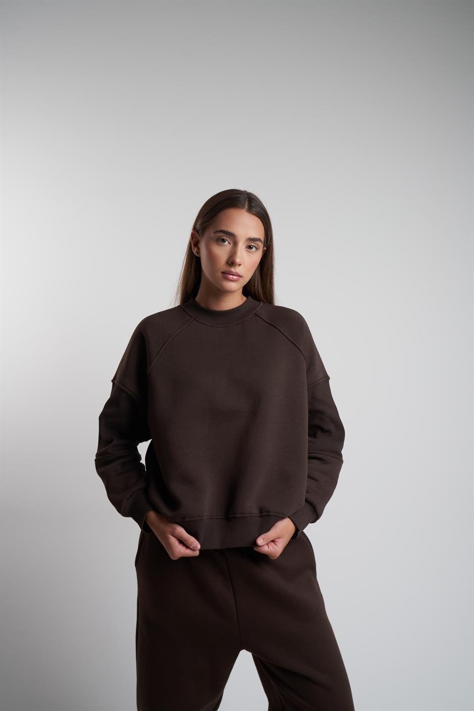 Basic Şardonlu Sweatshirt Kahve