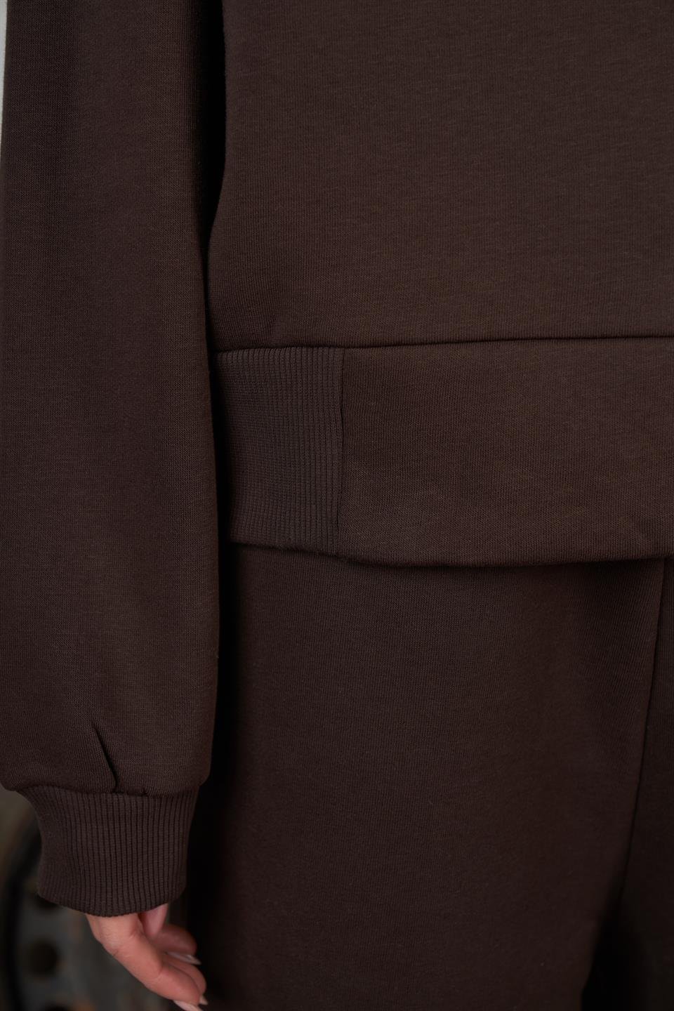 Basic Şardonlu Sweatshirt Kahve