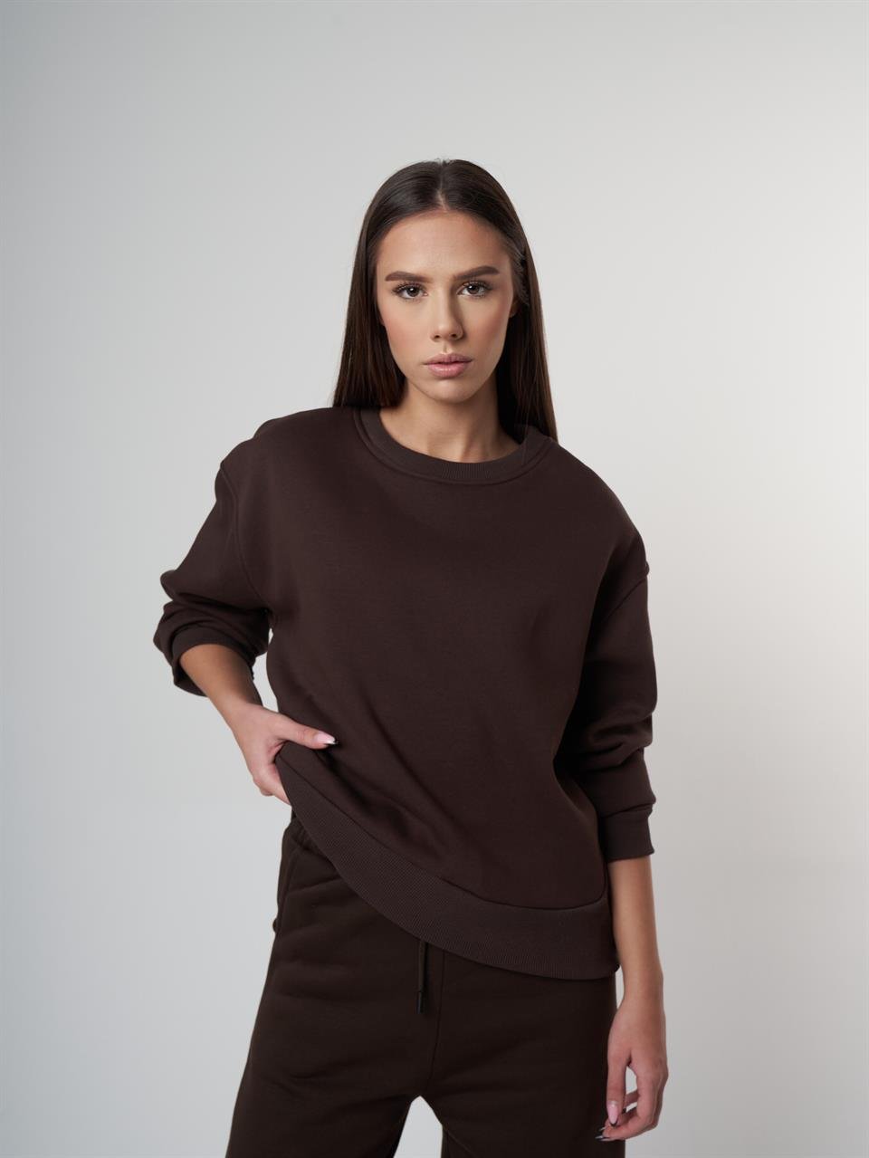 Basic Şardonlu Sweatshirt Kahve