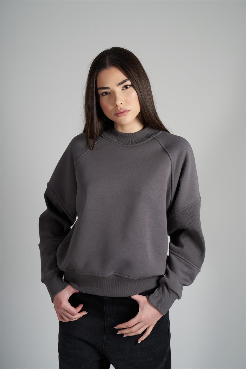 Basic Şardonlu Sweatshirt Koyu Gri