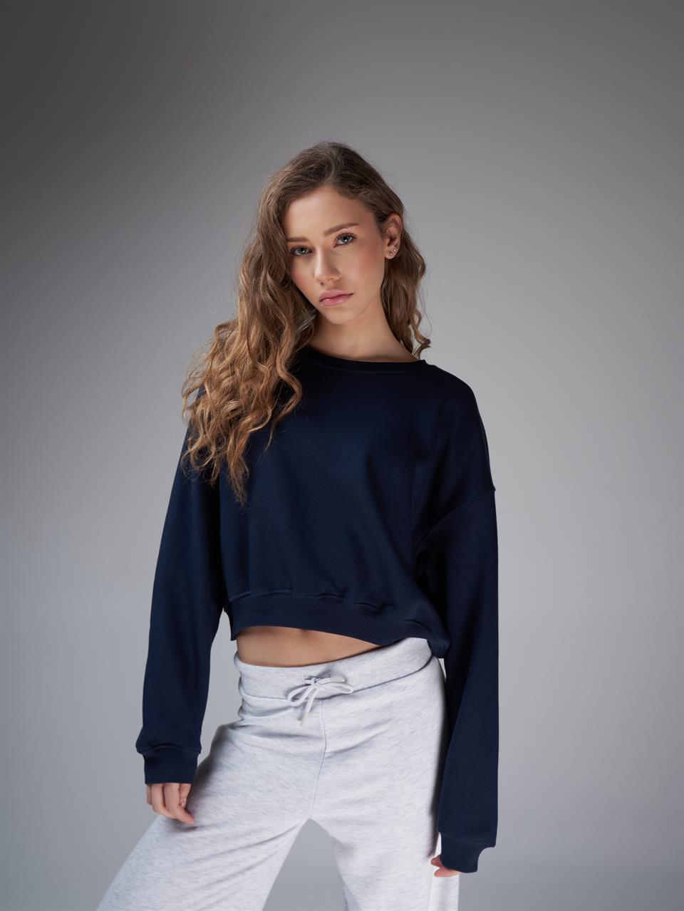 Basic Şardonlu Sweatshirt Lacivert