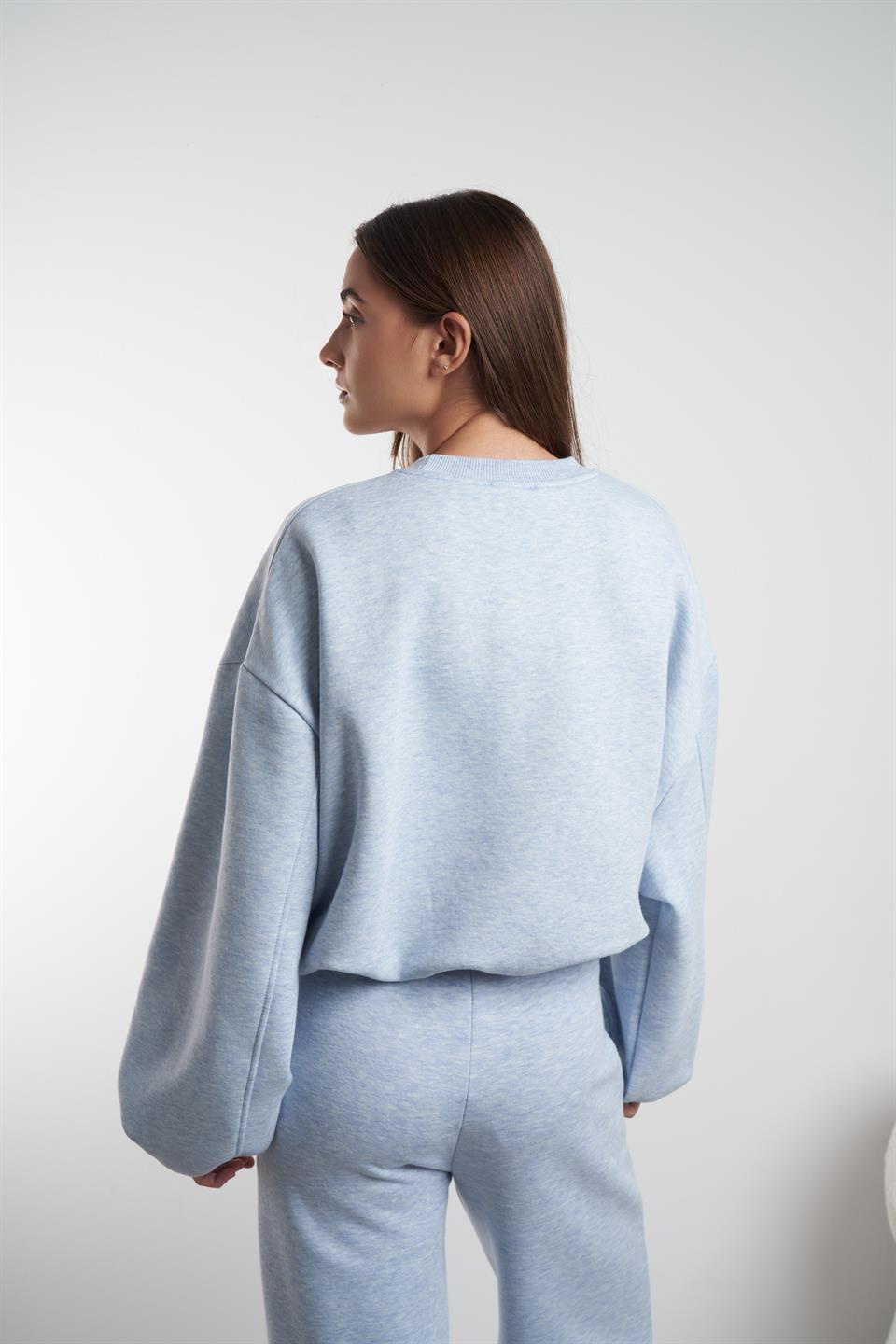 Basic Şardonlu Sweatshirt Mavimelanj