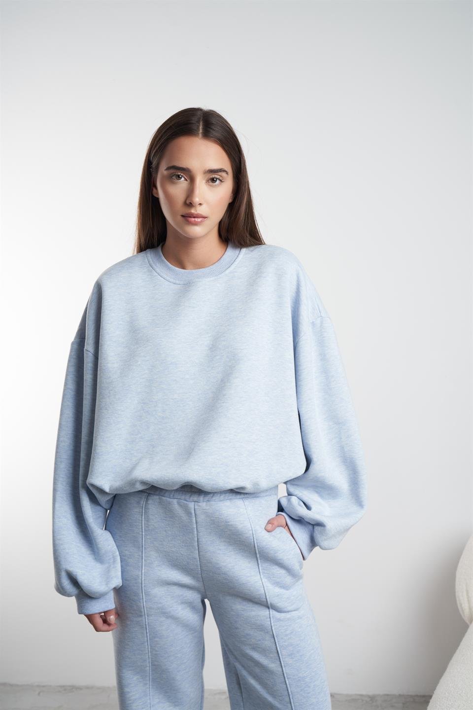 Basic Şardonlu Sweatshirt Mavimelanj