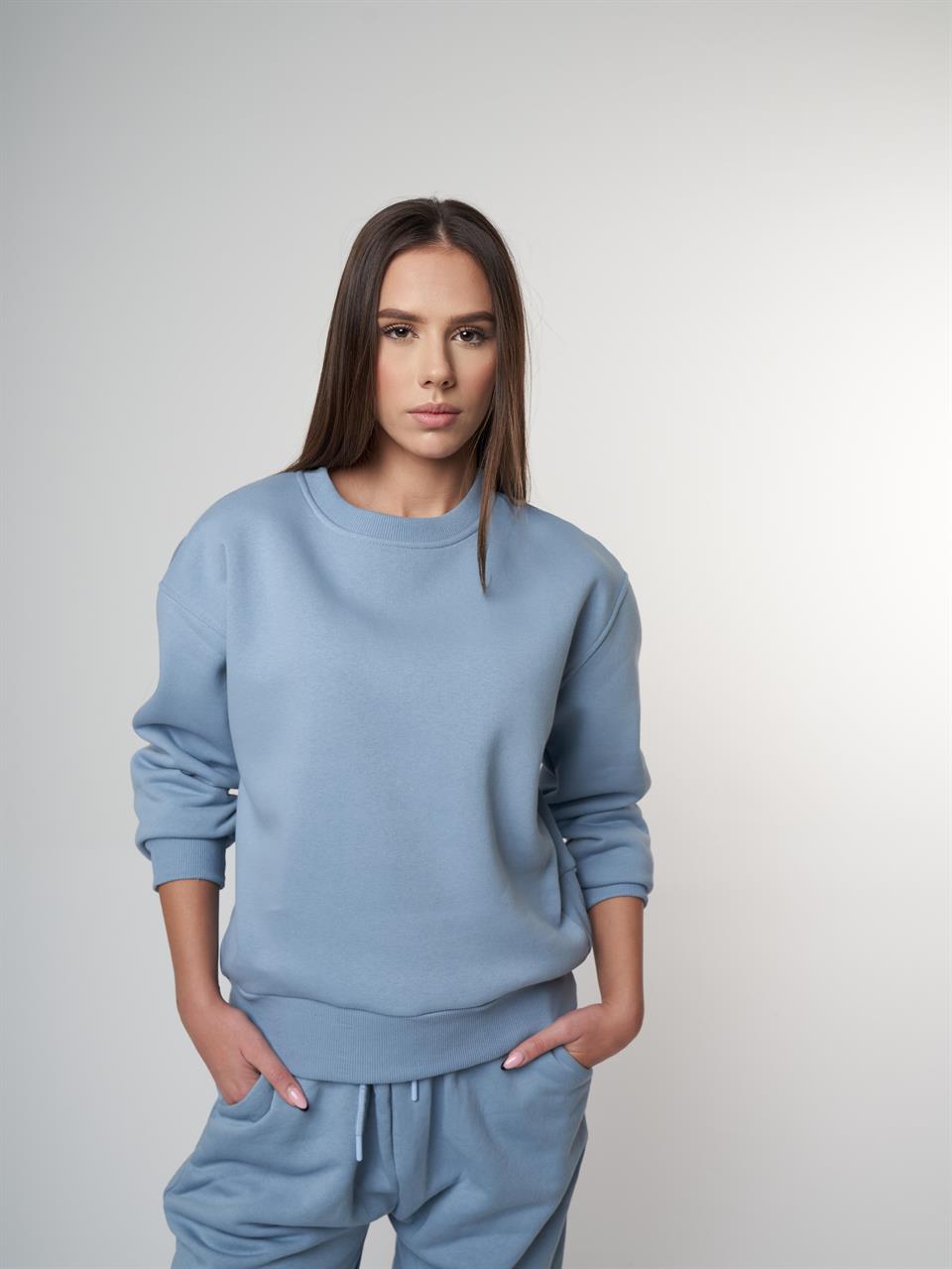 Basic Şardonlu Sweatshirt Prada Mavi
