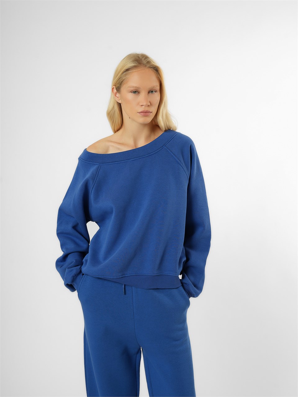 Basic Şardonlu Sweatshirt Sax Mavi