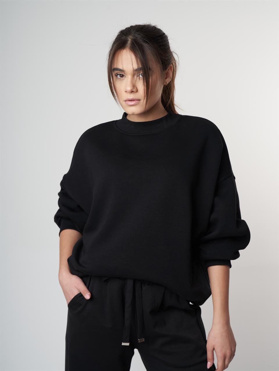 Basic Şardonlu Sweatshirt Siyah
