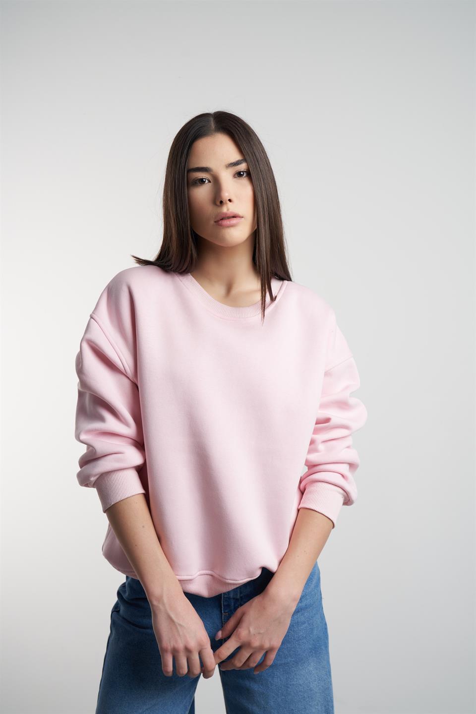 Basic Şardonlu Sweatshirt Toz Pembe