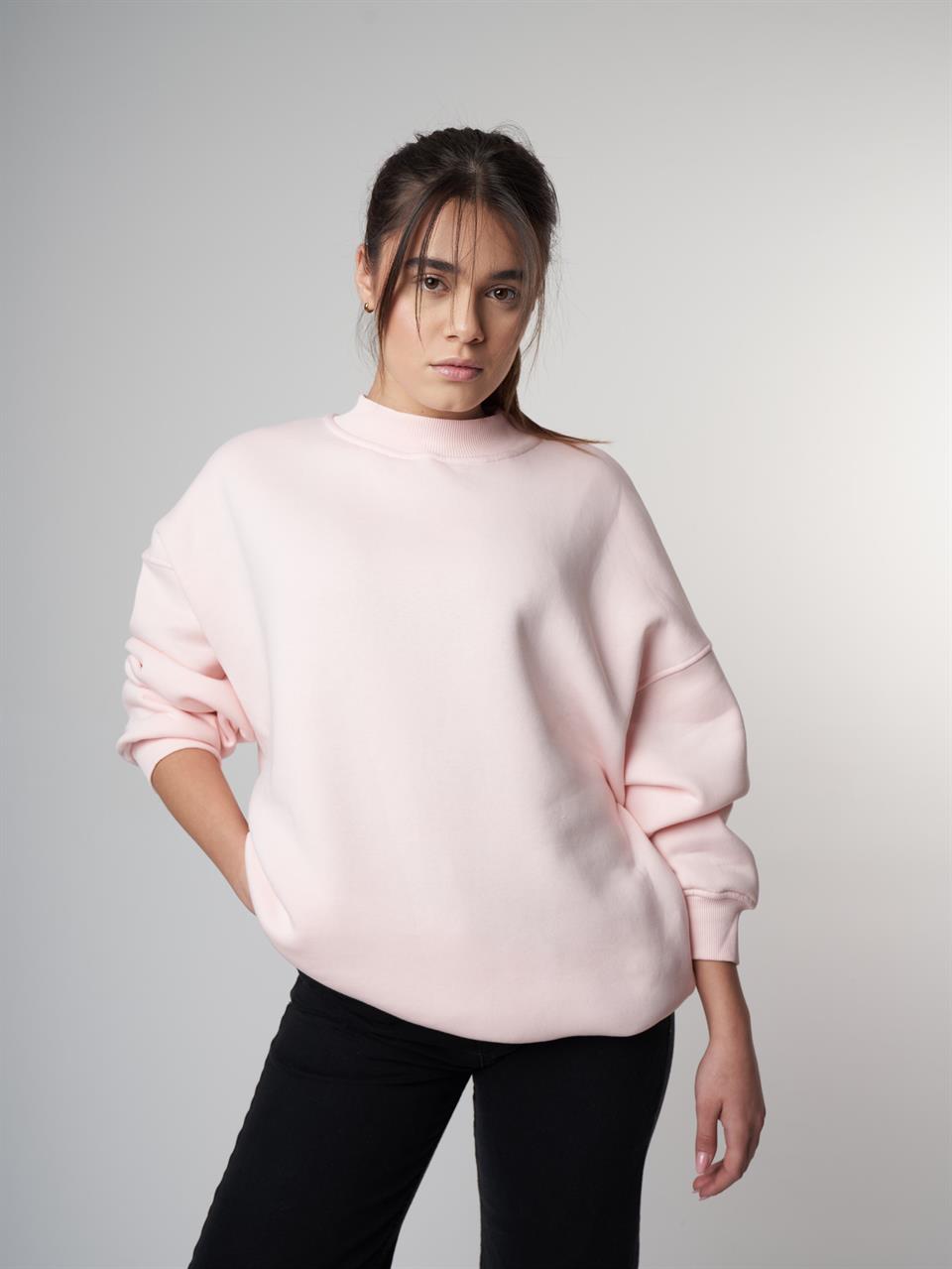 Basic Şardonlu Sweatshirt Toz Pembe