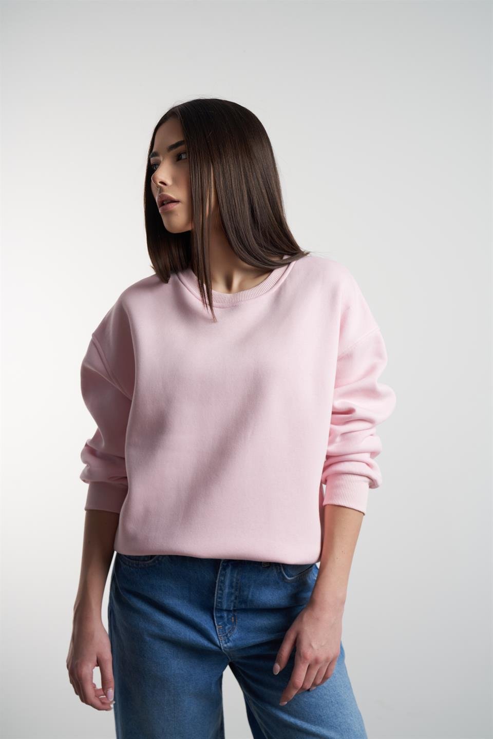 Basic Şardonlu Sweatshirt Toz Pembe