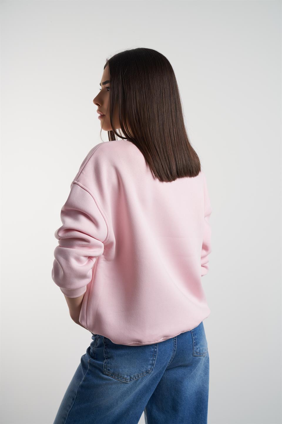 Basic Şardonlu Sweatshirt Toz Pembe
