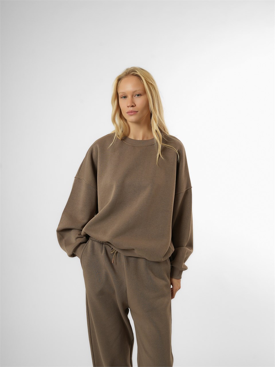 Basic Şardonlu Sweatshirt Vizon