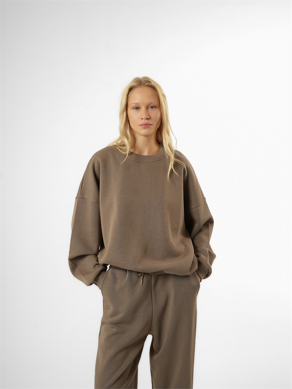 Basic Şardonlu Sweatshirt Vizon