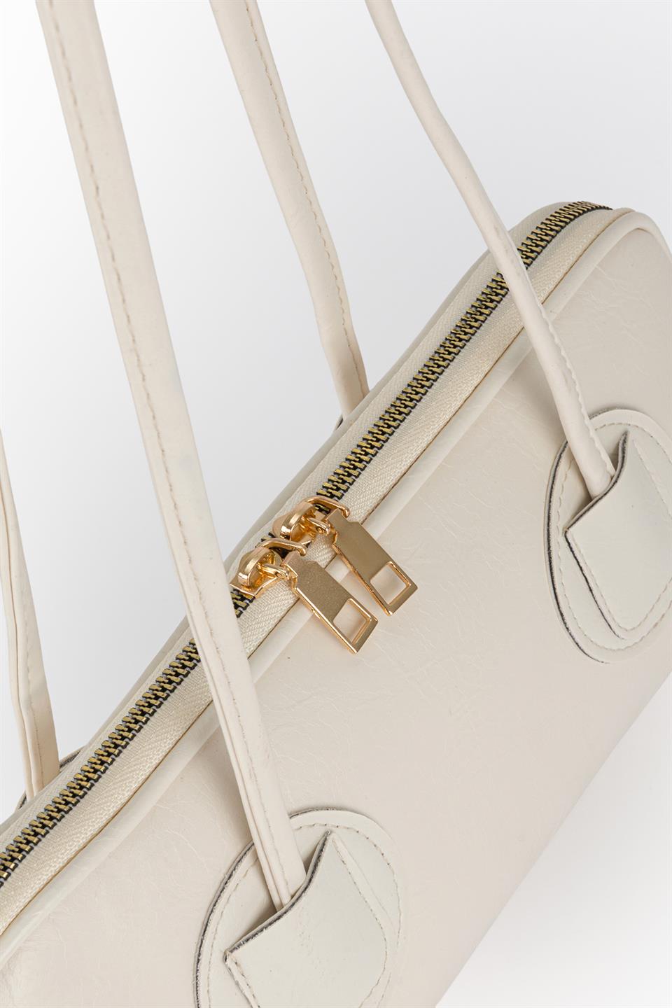 Basic Suni Deri Baget Çanta Ekru