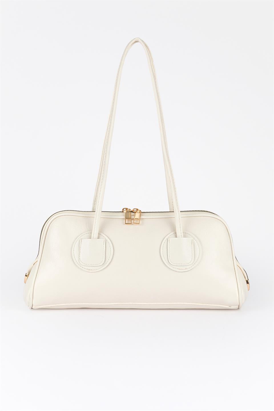 Basic Suni Deri Baget Çanta Ekru