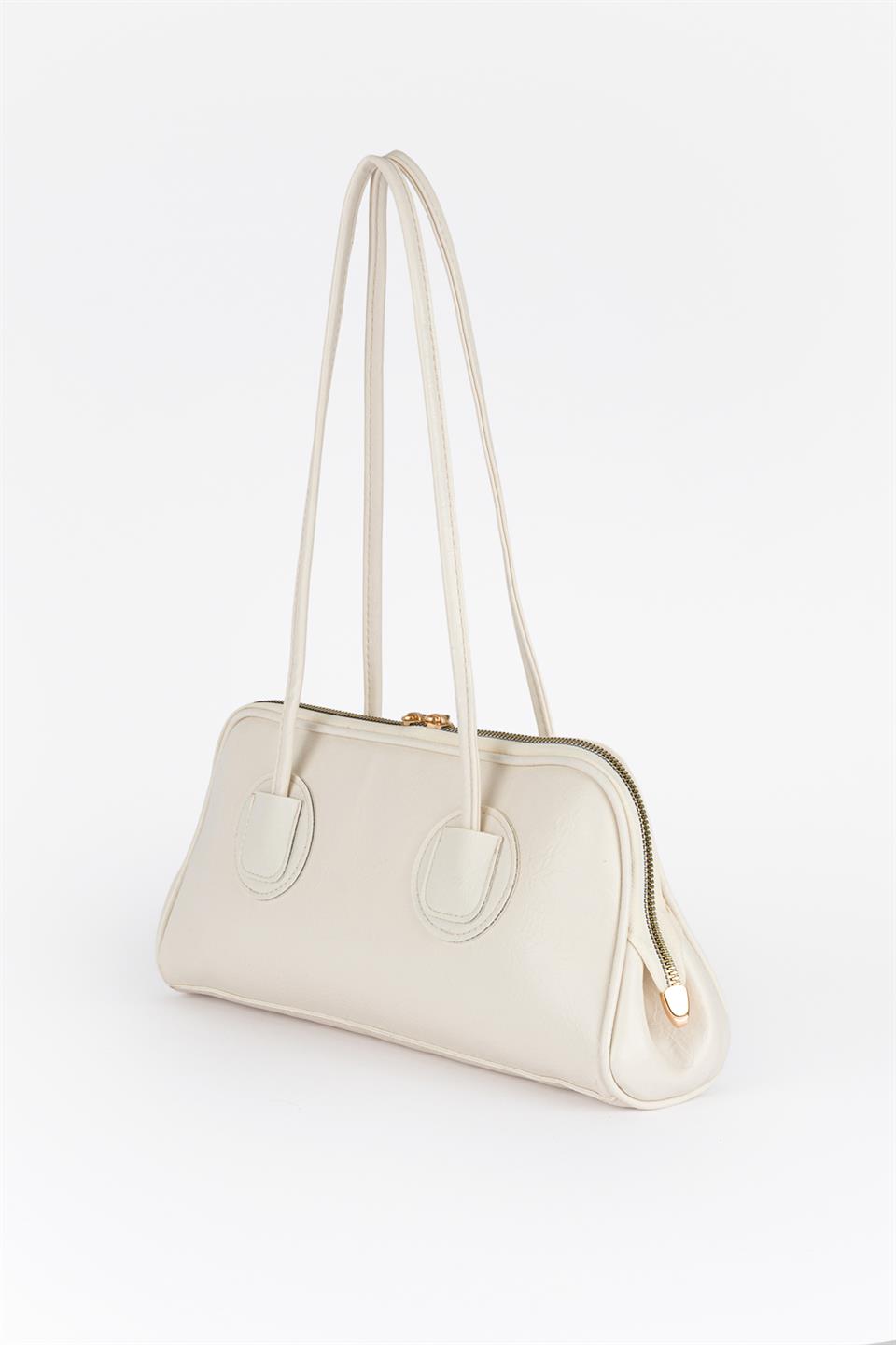 Basic Suni Deri Baget Çanta Ekru