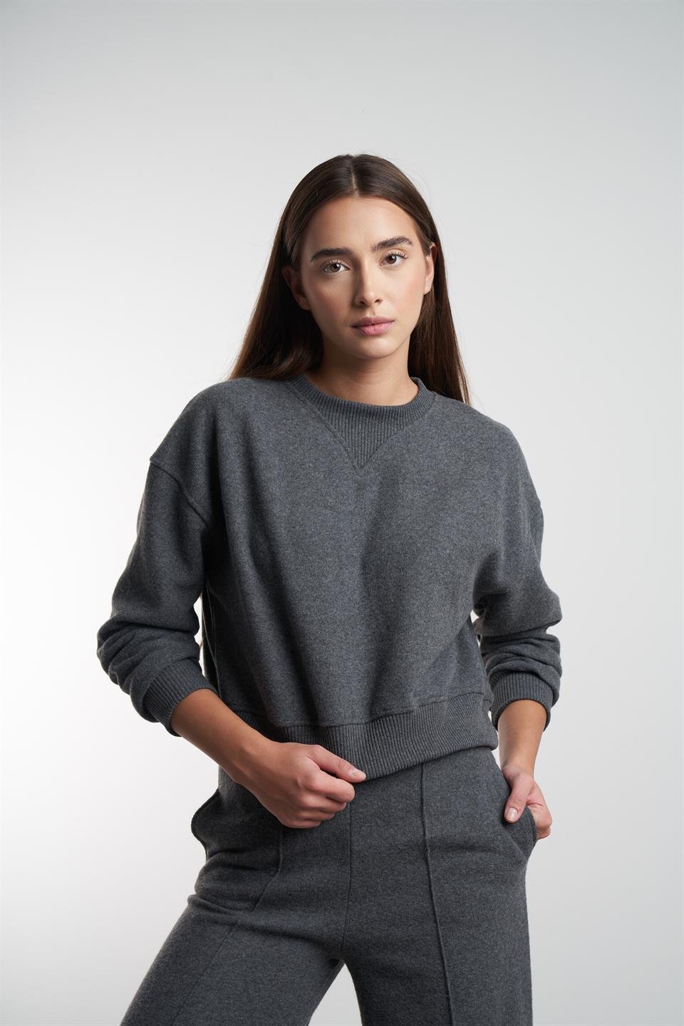 Basic Triko Sweatshirt Antrasit