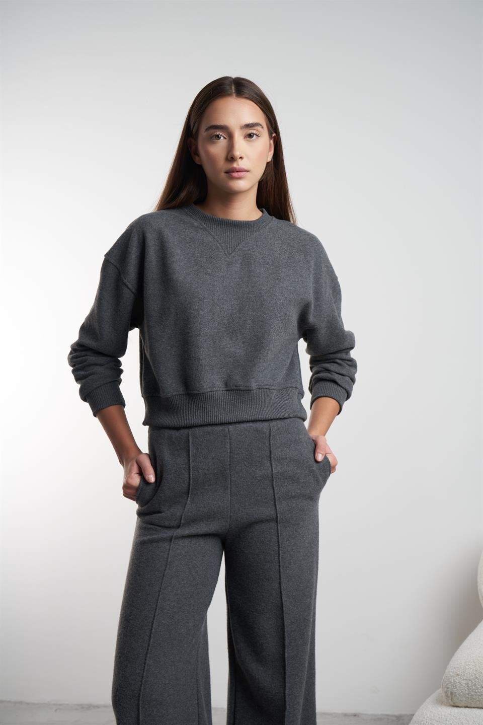 Basic Triko Sweatshirt Antrasit