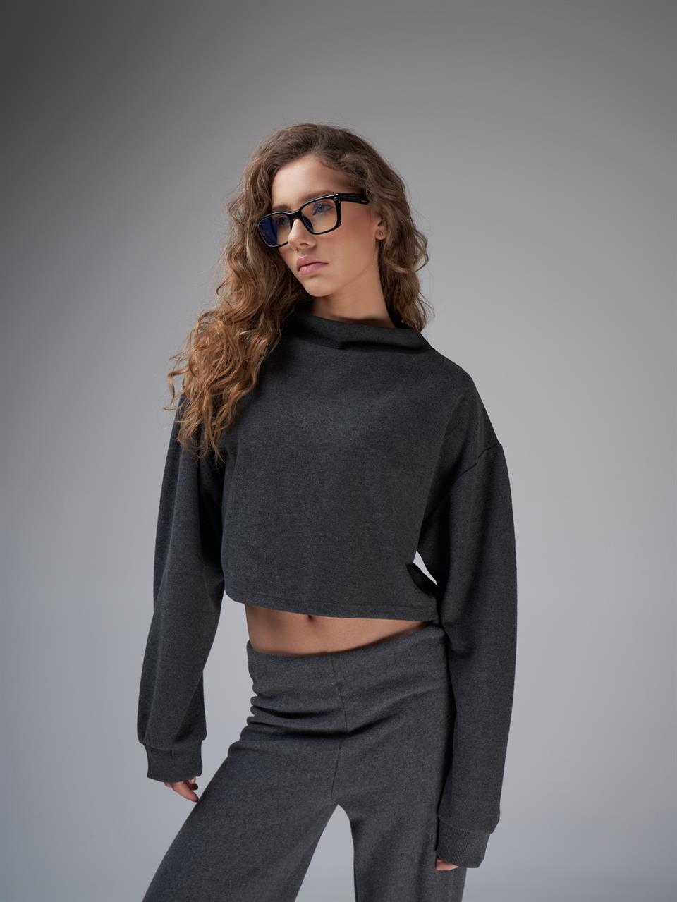 Basic Triko Sweatshirt Antrasit Melanj
