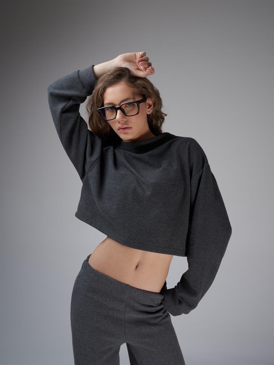 Basic Triko Sweatshirt Antrasit Melanj