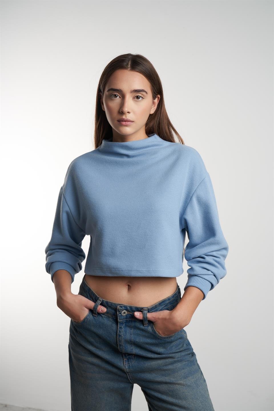 Basic Triko Sweatshirt Prada Mavi