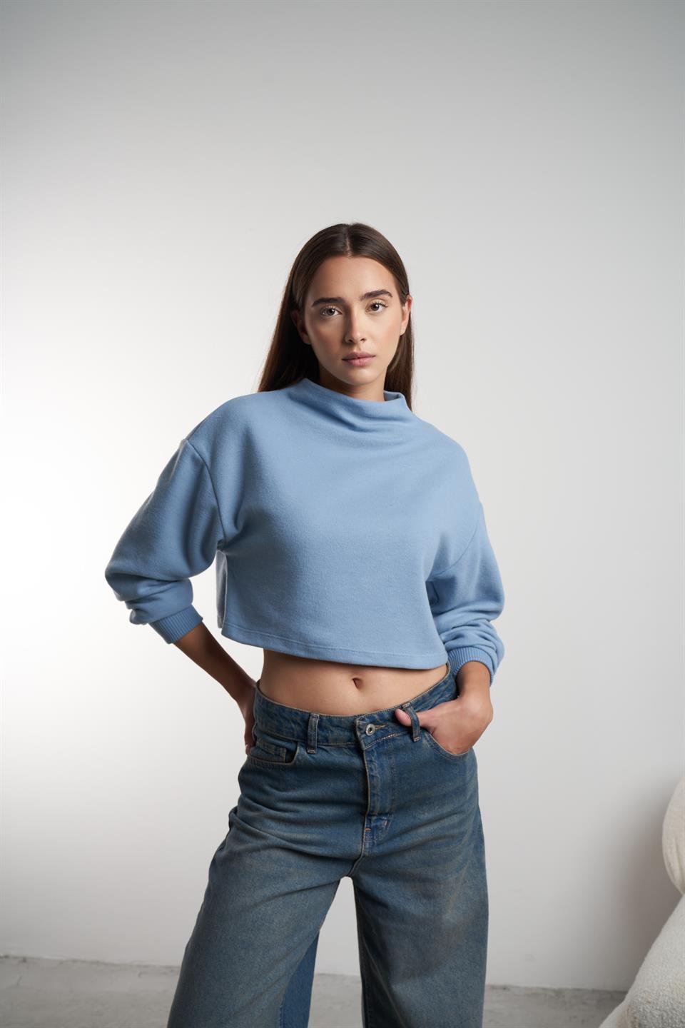Basic Triko Sweatshirt Prada Mavi