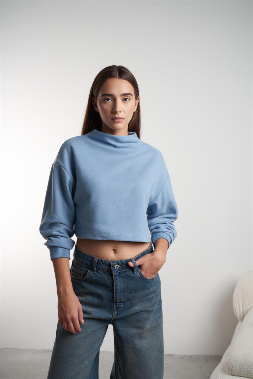 Basic Triko Sweatshirt Prada Mavi