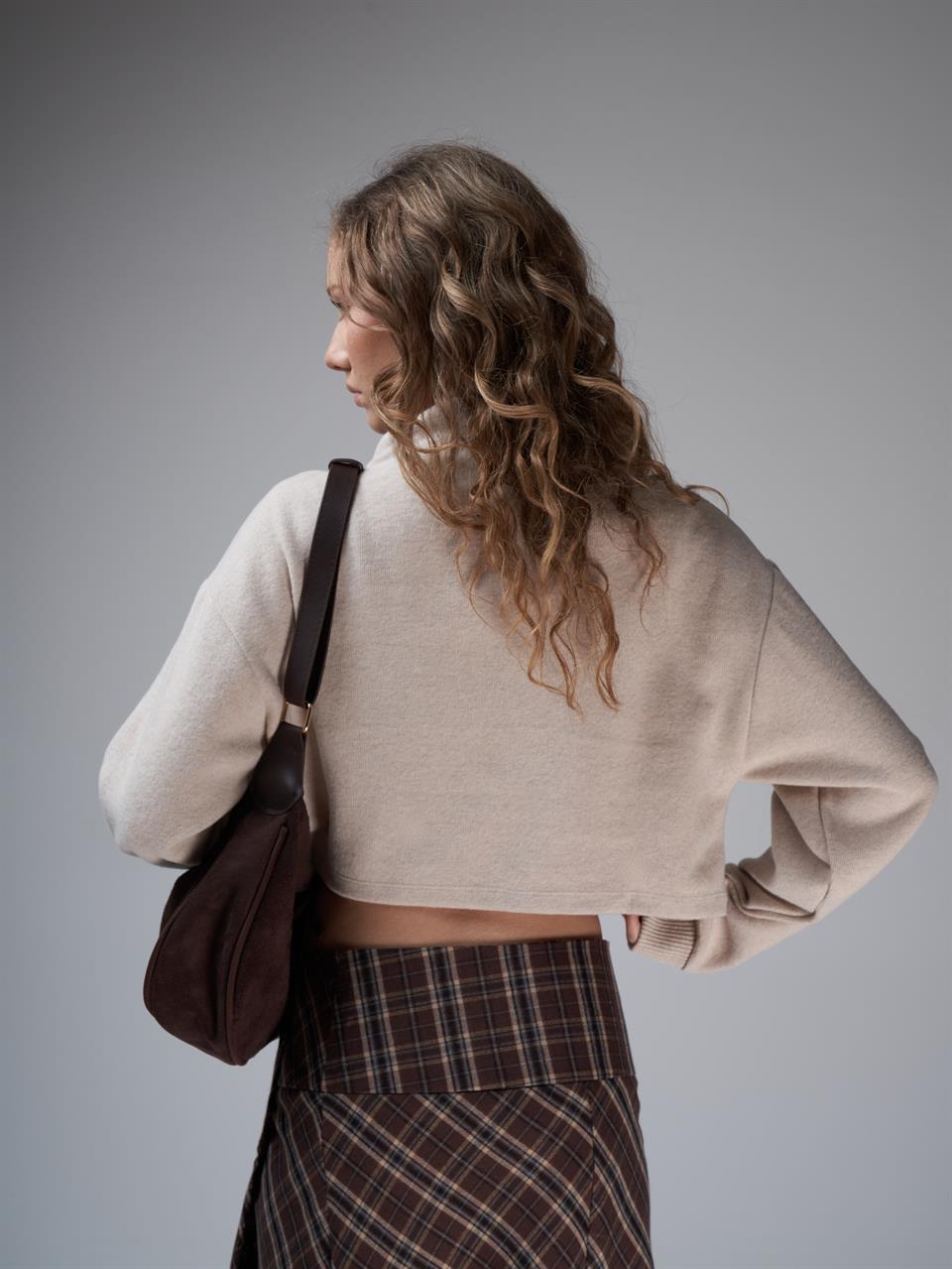 Basic Triko Sweatshirt Taş Melanj