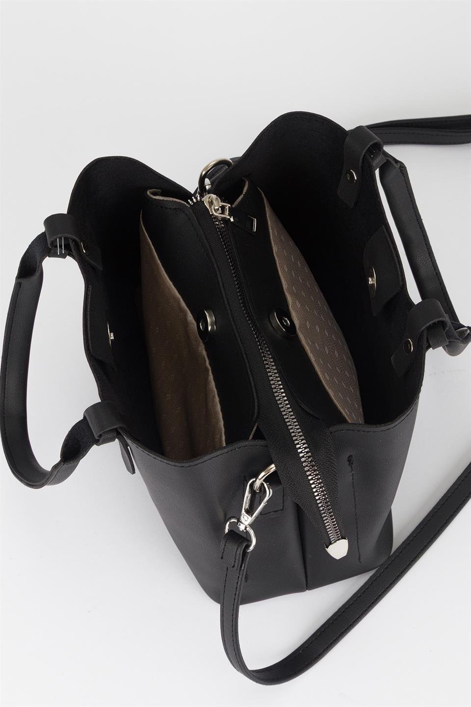 Basic Üç Gözlü Çapraz Çanta Siyah