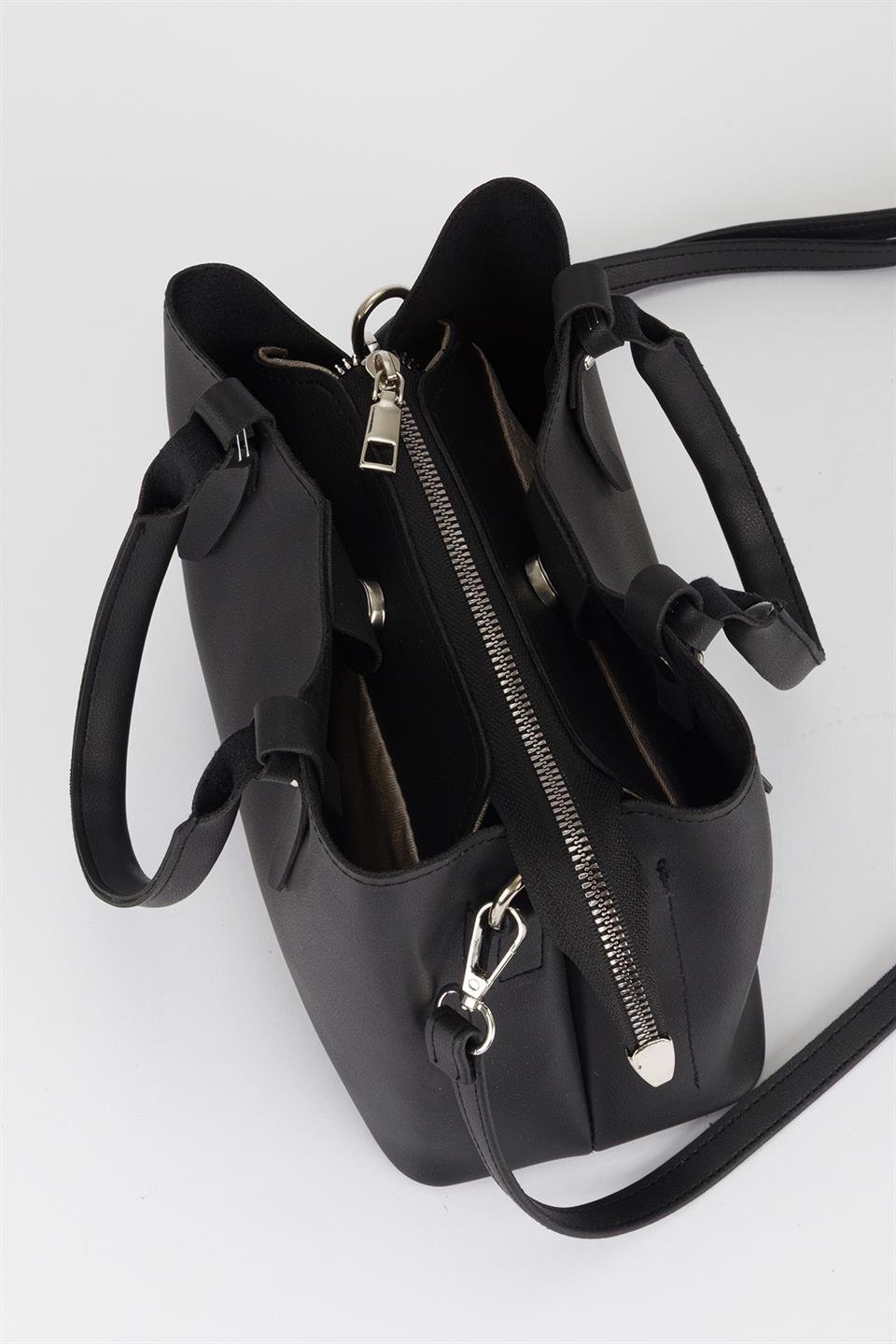 Basic Üç Gözlü Çapraz Çanta Siyah