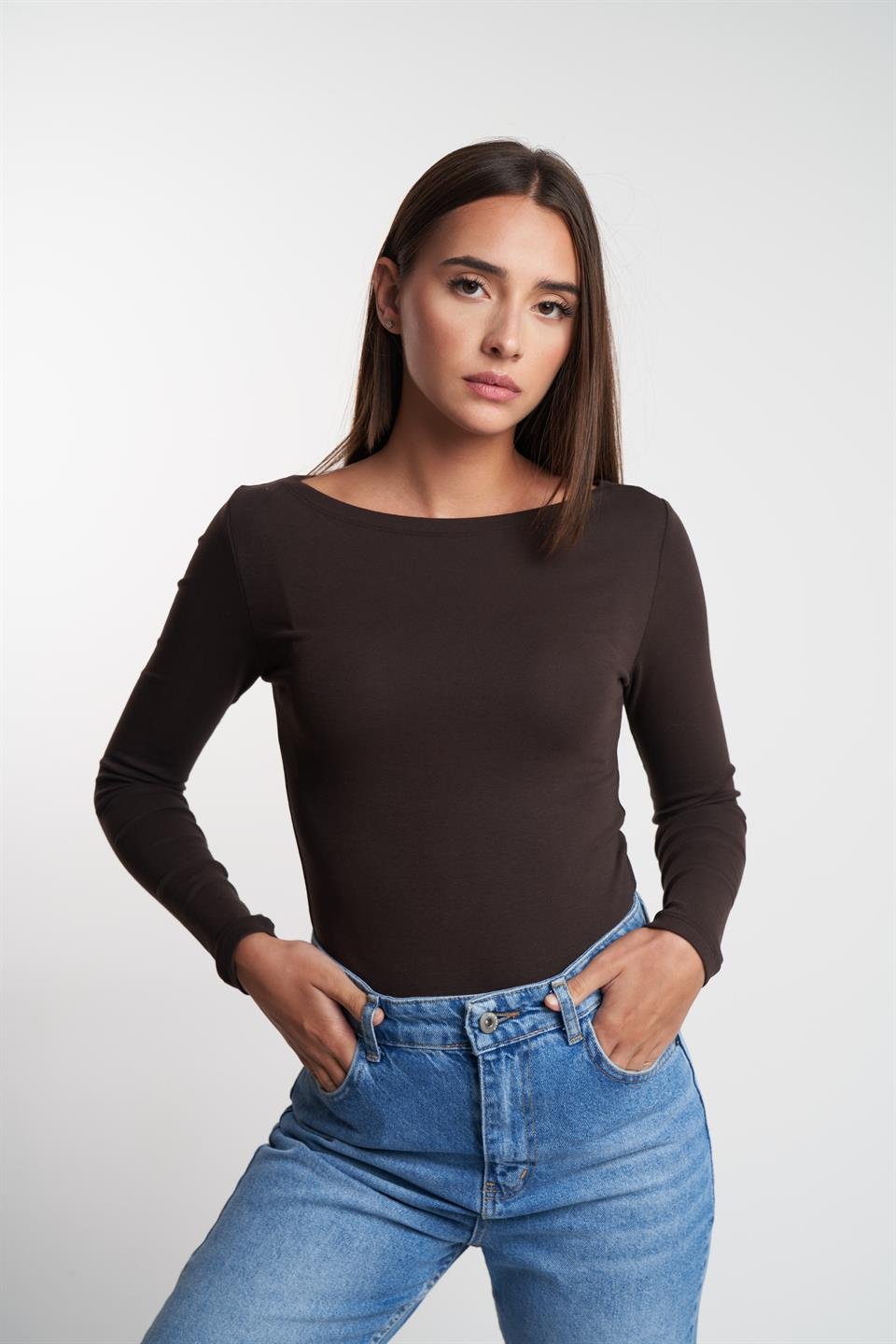 Basic Uzun Kol Bluz Kahve