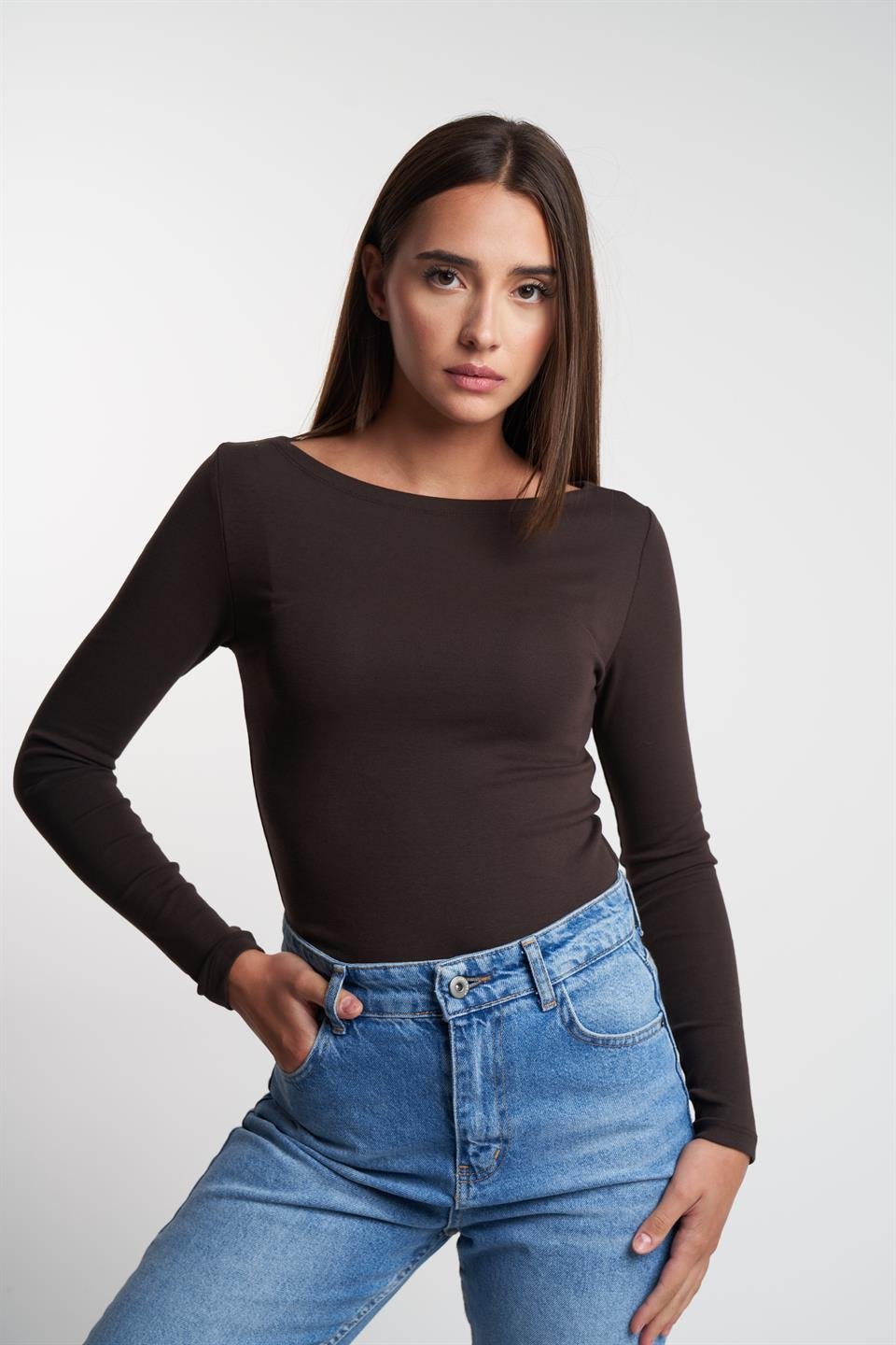 Basic Uzun Kol Bluz Kahve