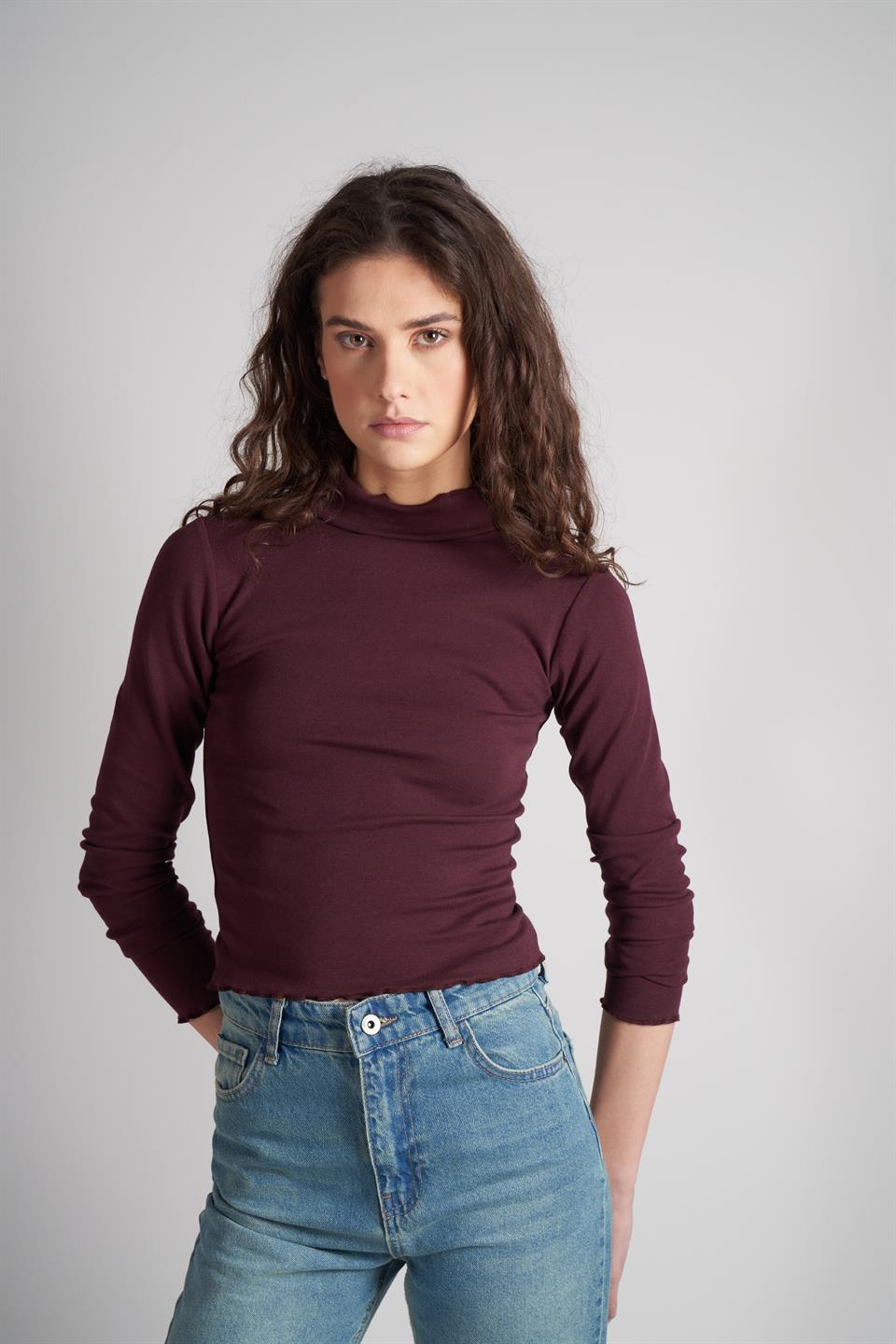 Basic Uzun Kol Bluz Mürdüm