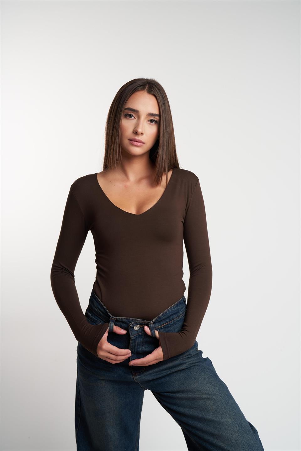 Basic Uzun Kol Bluz Kahve