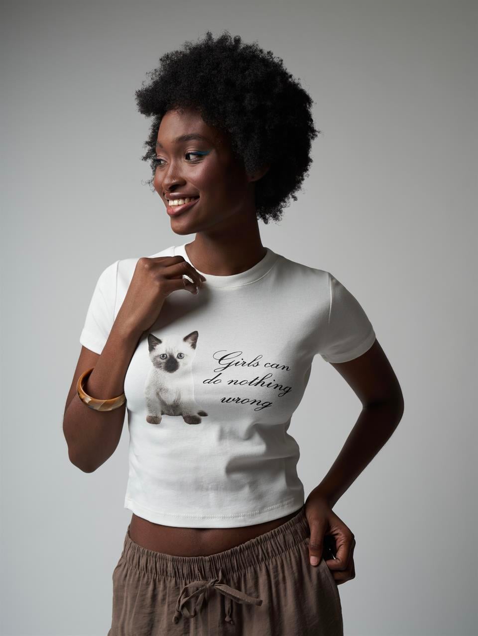 Baskılı Kısa Kol Bluz Ekru