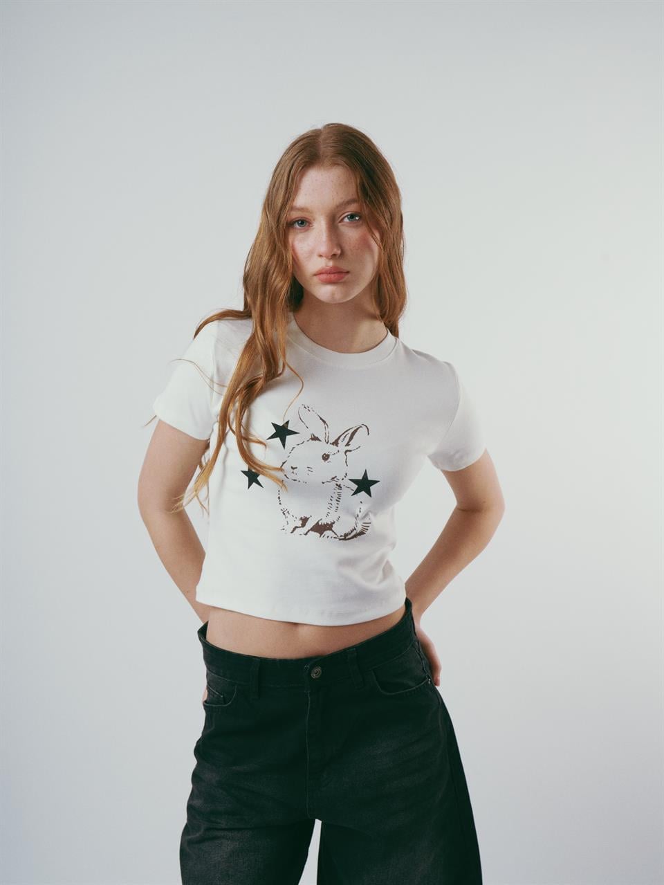 Baskılı Kısa Kol Bluz Ekru