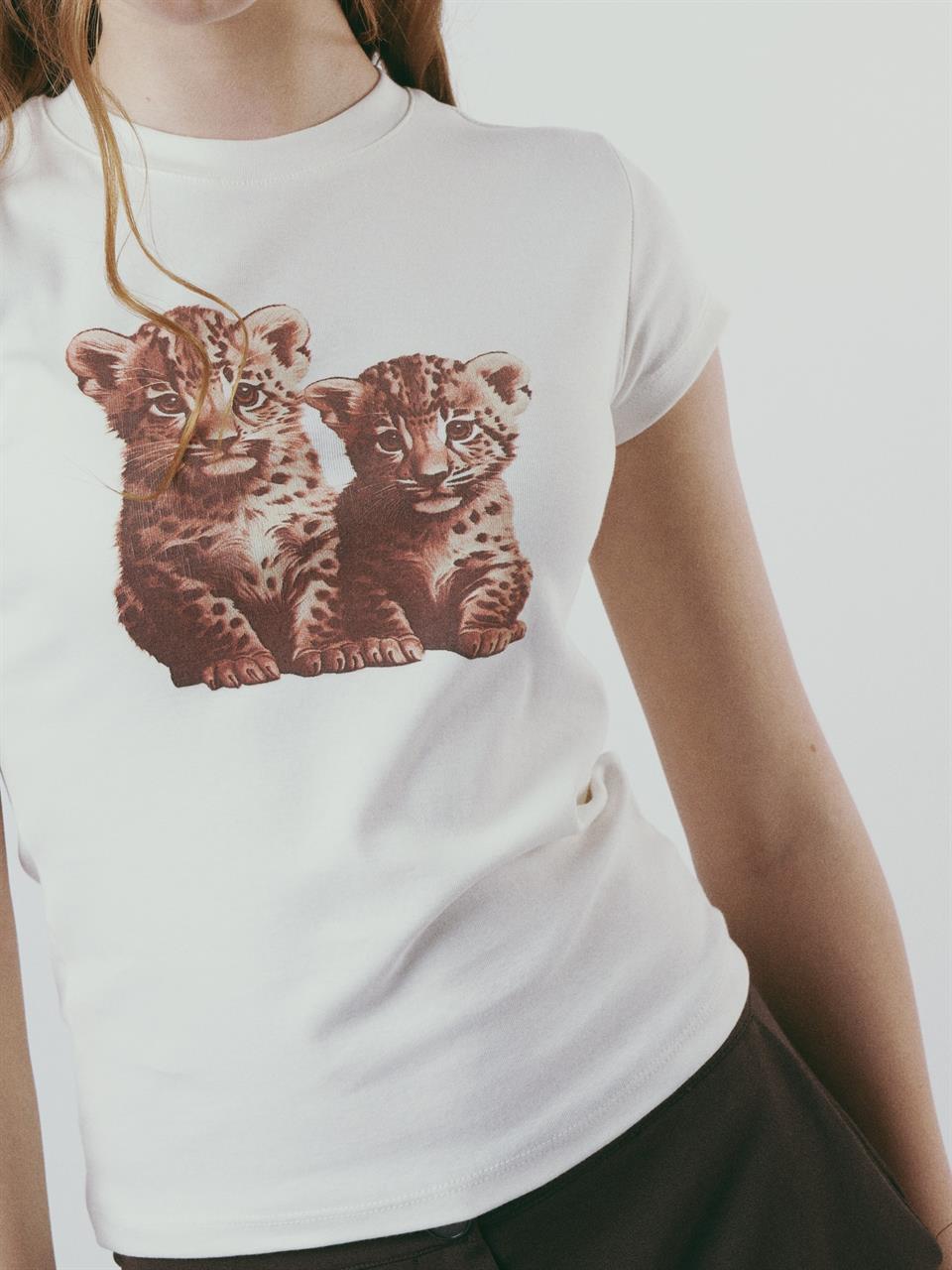 Baskılı Kısa Kol Bluz Ekru