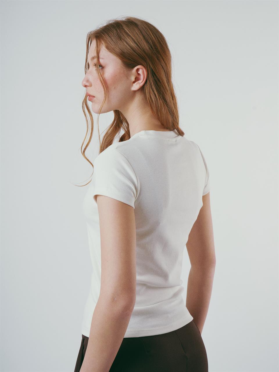 Baskılı Kısa Kol Bluz Ekru