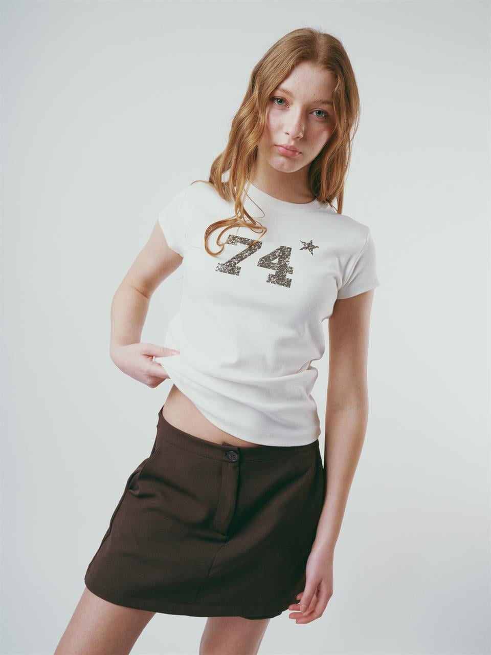 Baskılı Kısa Kol Bluz Ekru