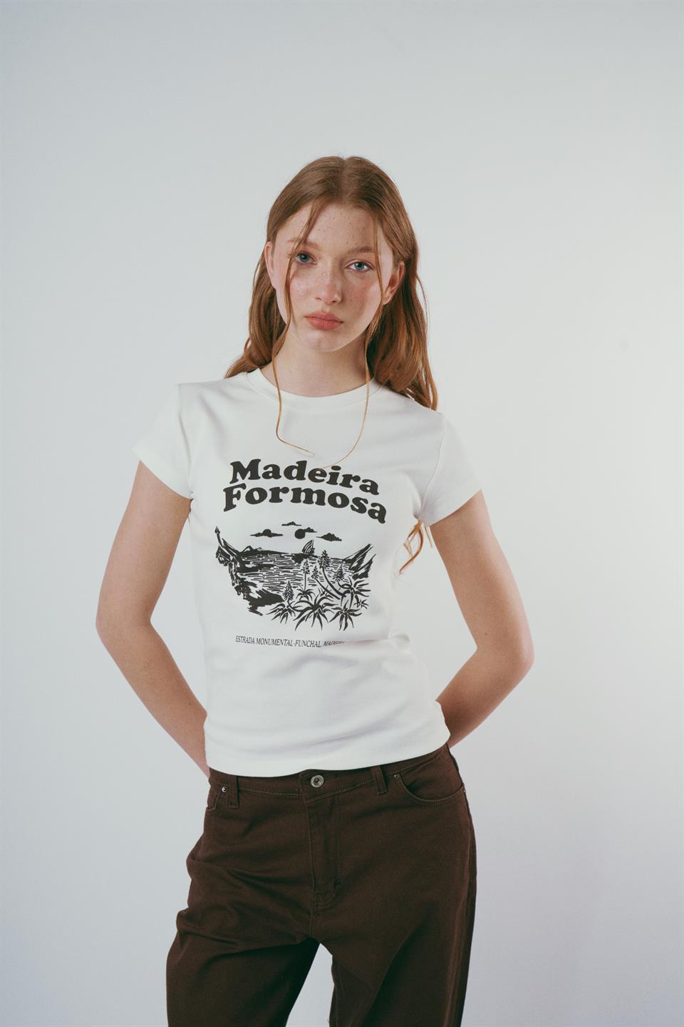 Baskılı Kısa Kol Bluz Ekru