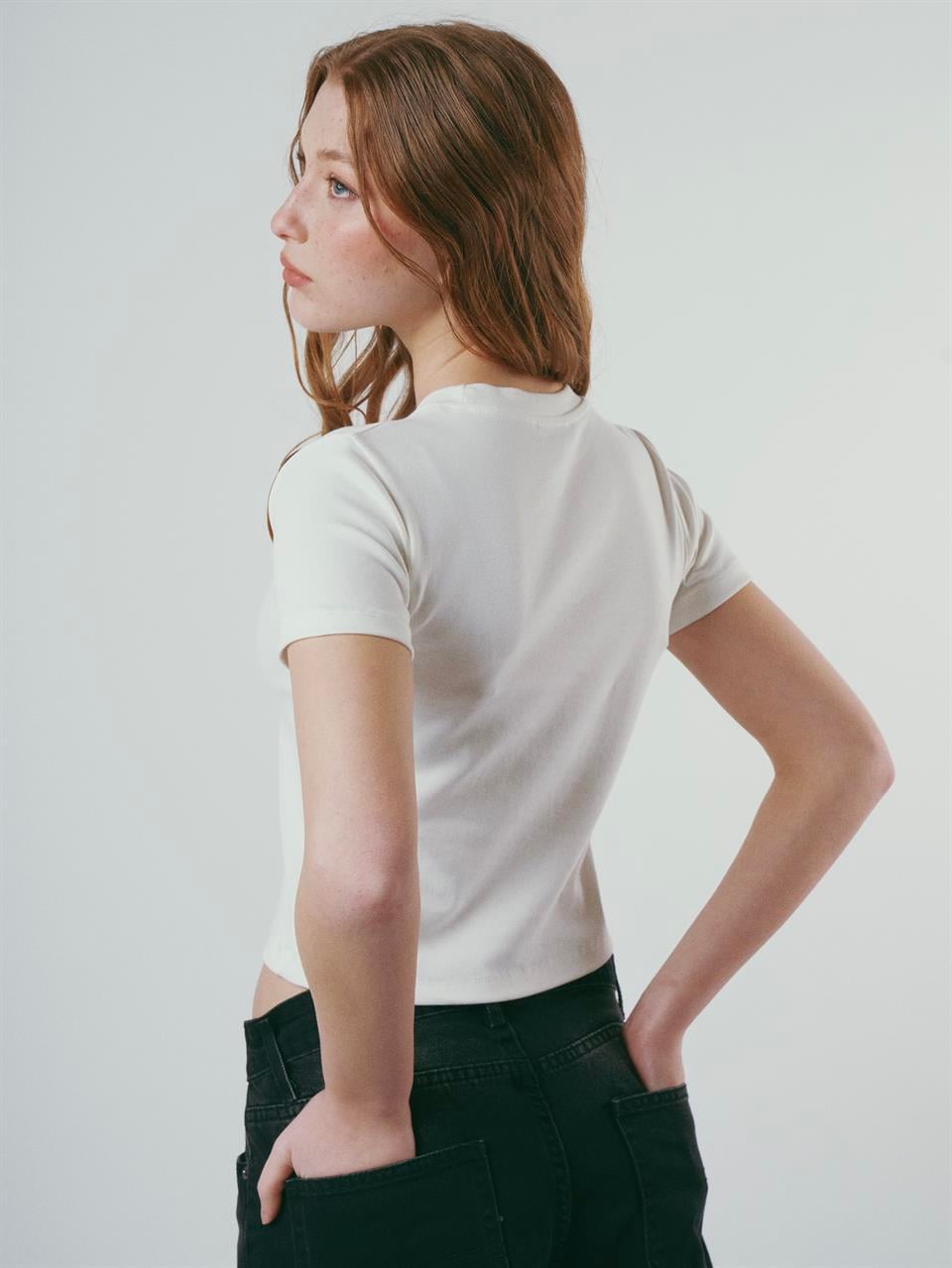 Baskılı Kısa Kol Bluz Ekru