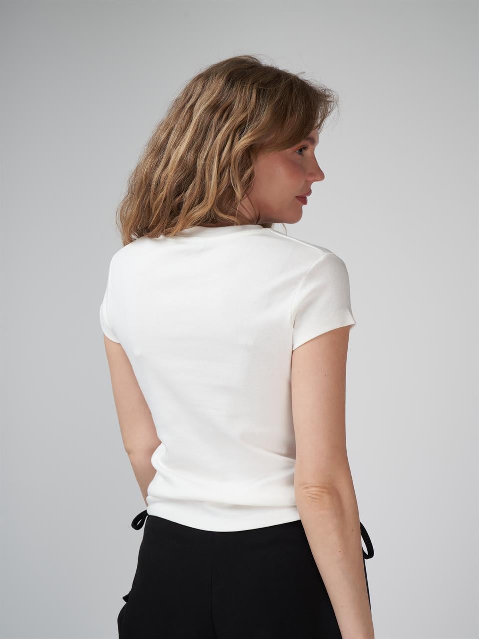 Baskılı Kısa Kol Bluz Ekru