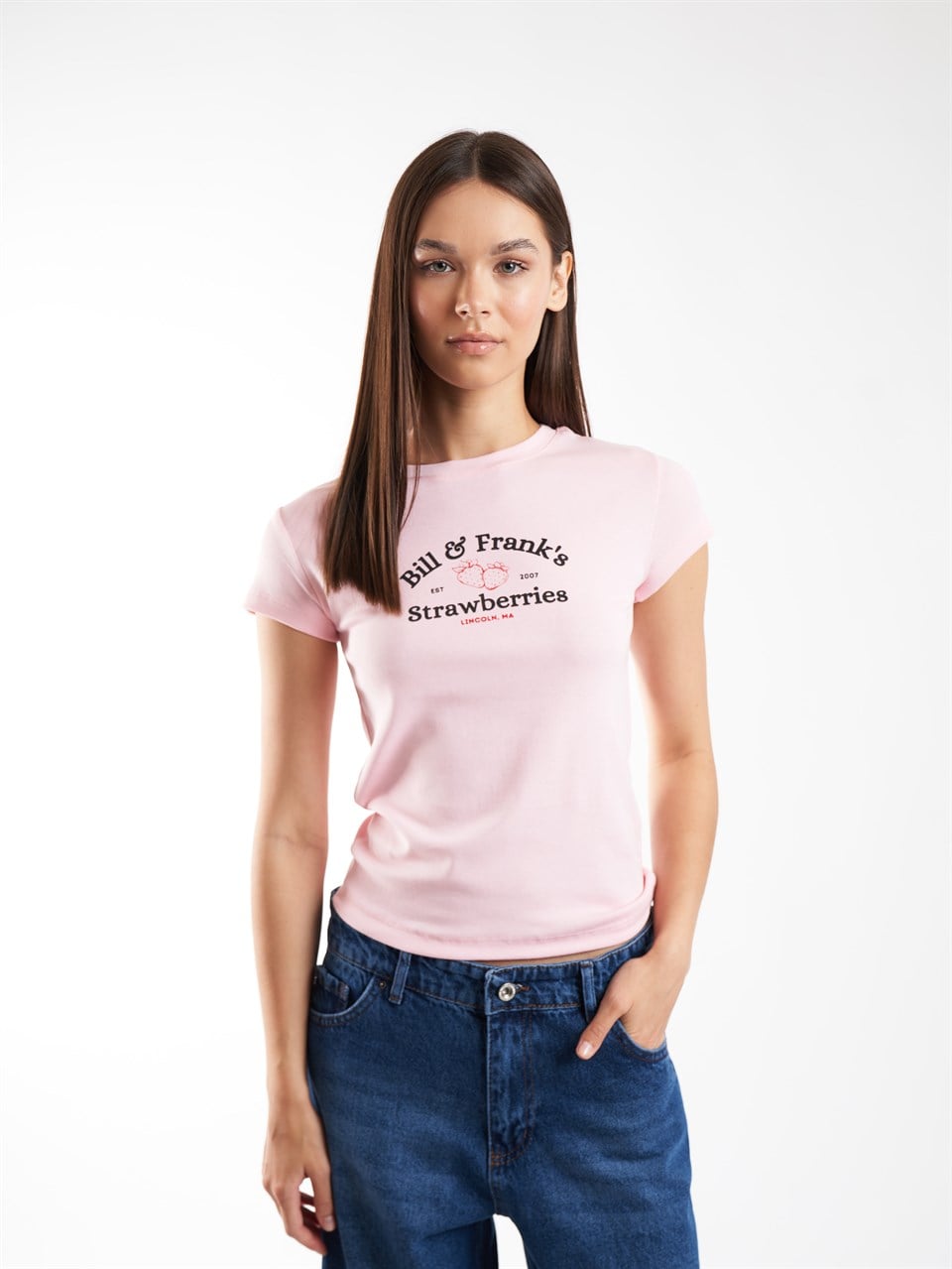 Baskılı Kısa Kol Bluz Toz Pembe
