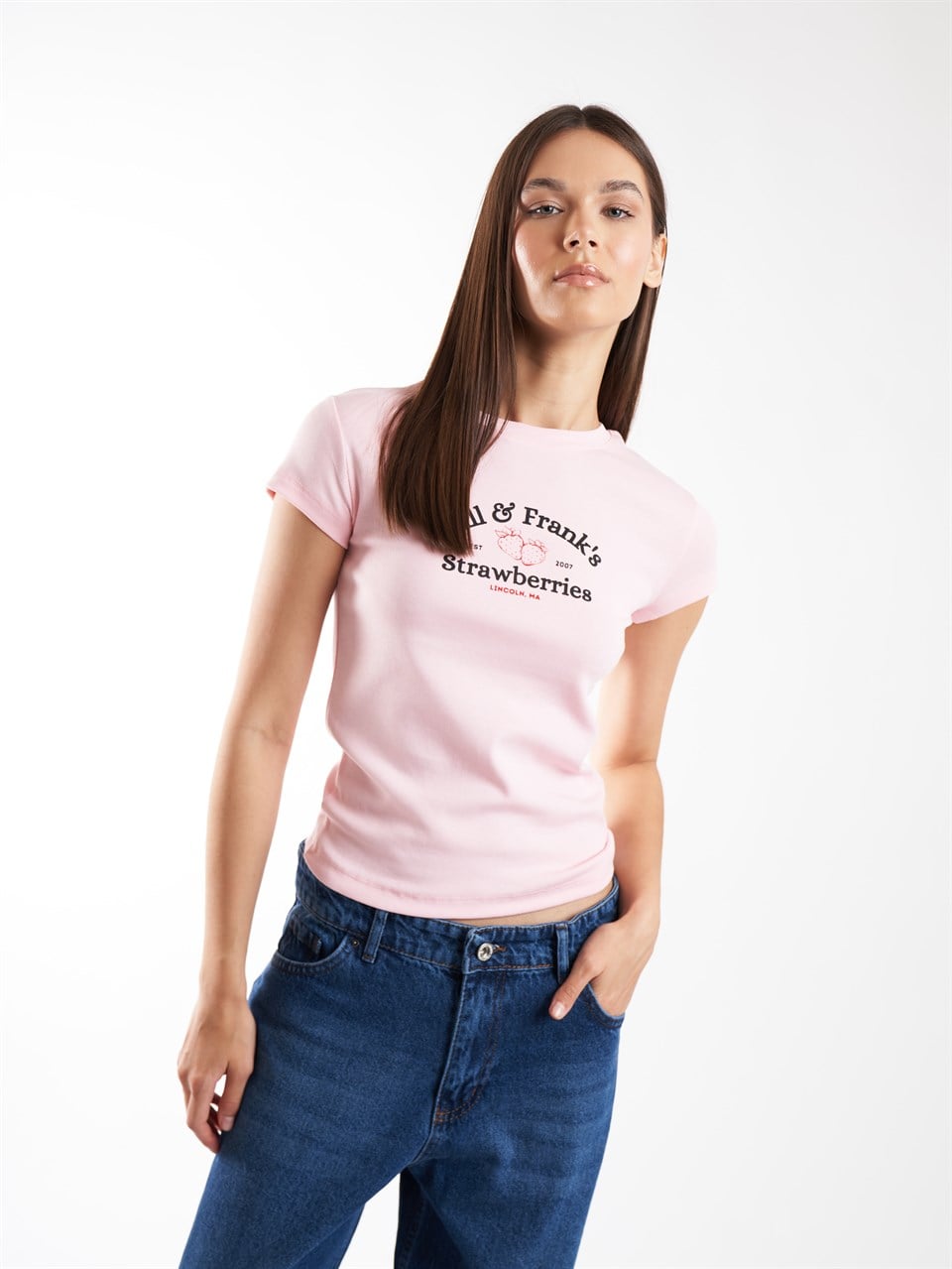 Baskılı Kısa Kol Bluz Toz Pembe