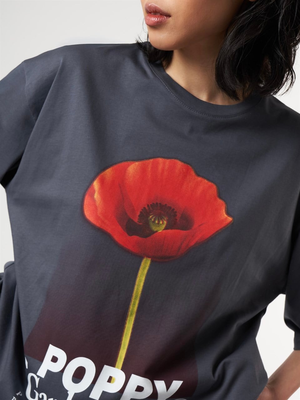 Baskılı Kısa Kol Oversize T-shirt Antrasit
